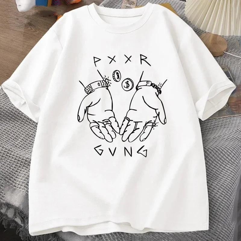Men's Pxxr Gvng Graphic Printed Oversized T-Shirt – Streetwear Hip-Hop Tee