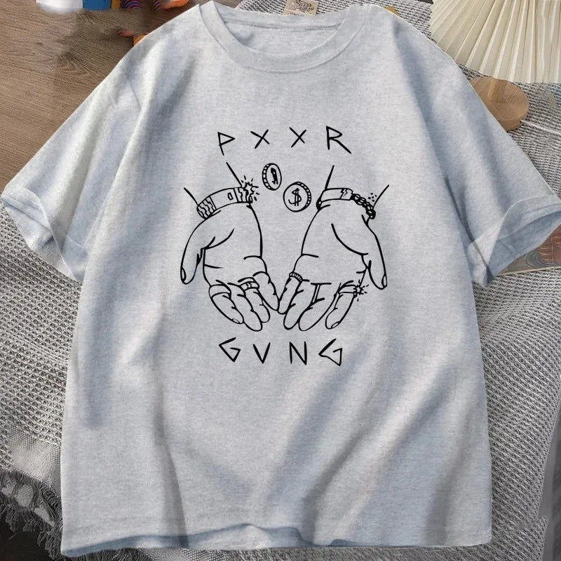 Men's Pxxr Gvng Graphic Printed Oversized T-Shirt – Streetwear Hip-Hop Tee