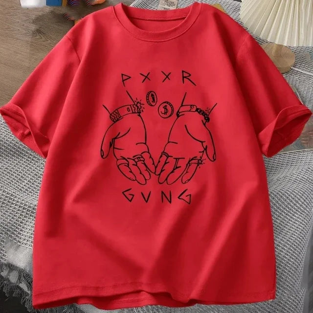 Men's Pxxr Gvng Graphic Printed Oversized T-Shirt – Streetwear Hip-Hop Tee