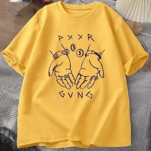 Men's Pxxr Gvng Graphic Printed Oversized T-Shirt – Streetwear Hip-Hop Tee